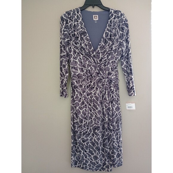 NWT Anne Klein Giselle Grey Combo Criss Cross Long Sleeve Dress Size 12 - Picture 1 of 10